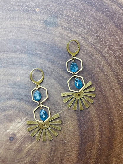 Green Quartz Earrings - Brass Earrings - Green Earrings