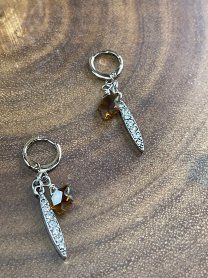 Star Point Earrings - Brown Quartz