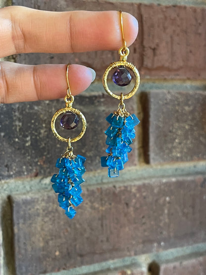 Apatite and Amethyst Quartz Earrings