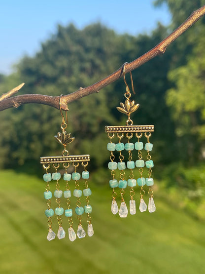 Amazonite Earrings - Moonstone Earrings- Dangle Earrings