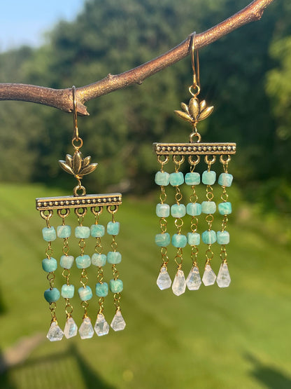 Amazonite Earrings - Moonstone Earrings- Dangle Earrings