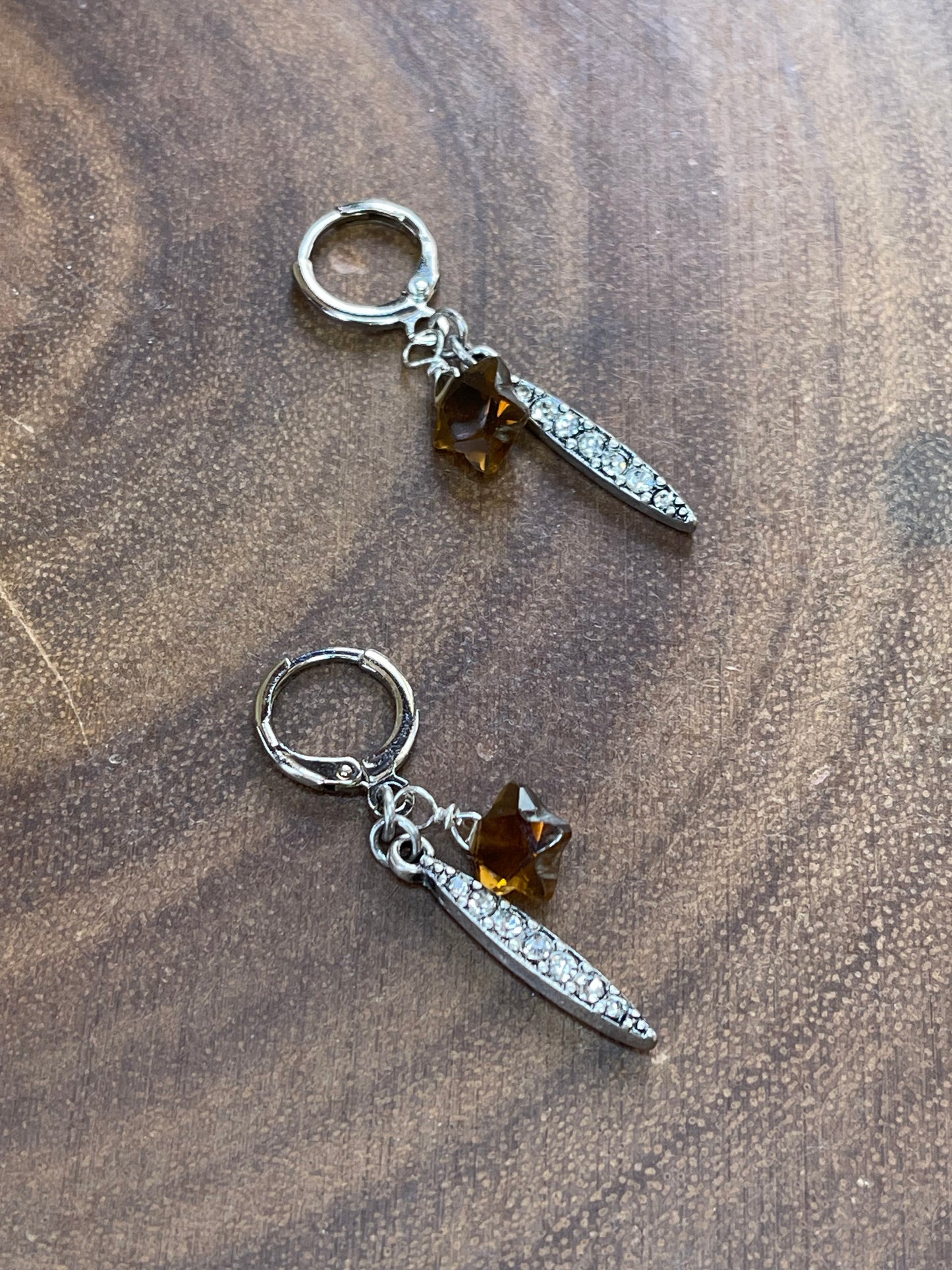 Star Point Earrings - Brown Quartz