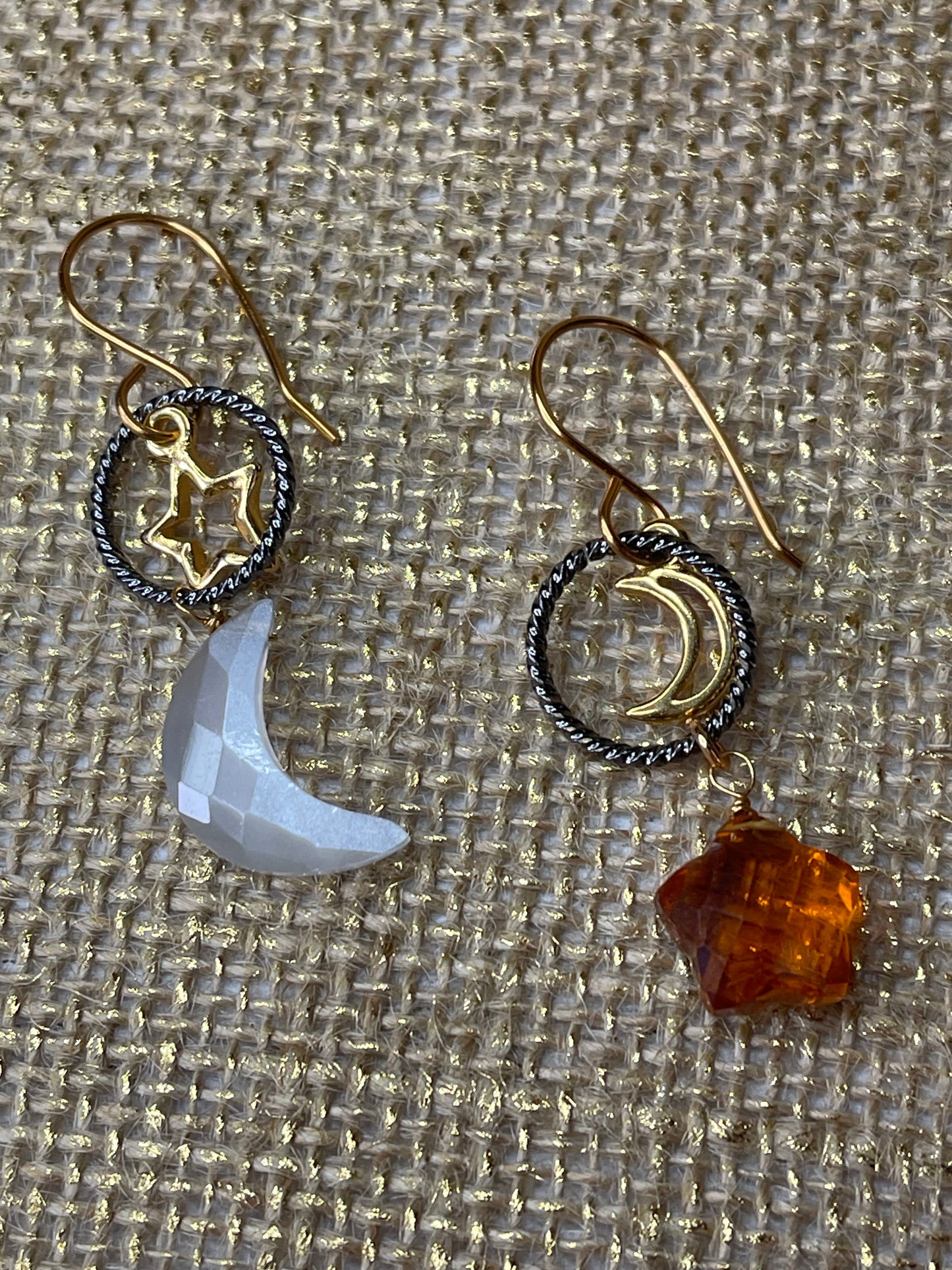 Quartz Earrings - Celestial Earrings - Star and Moon