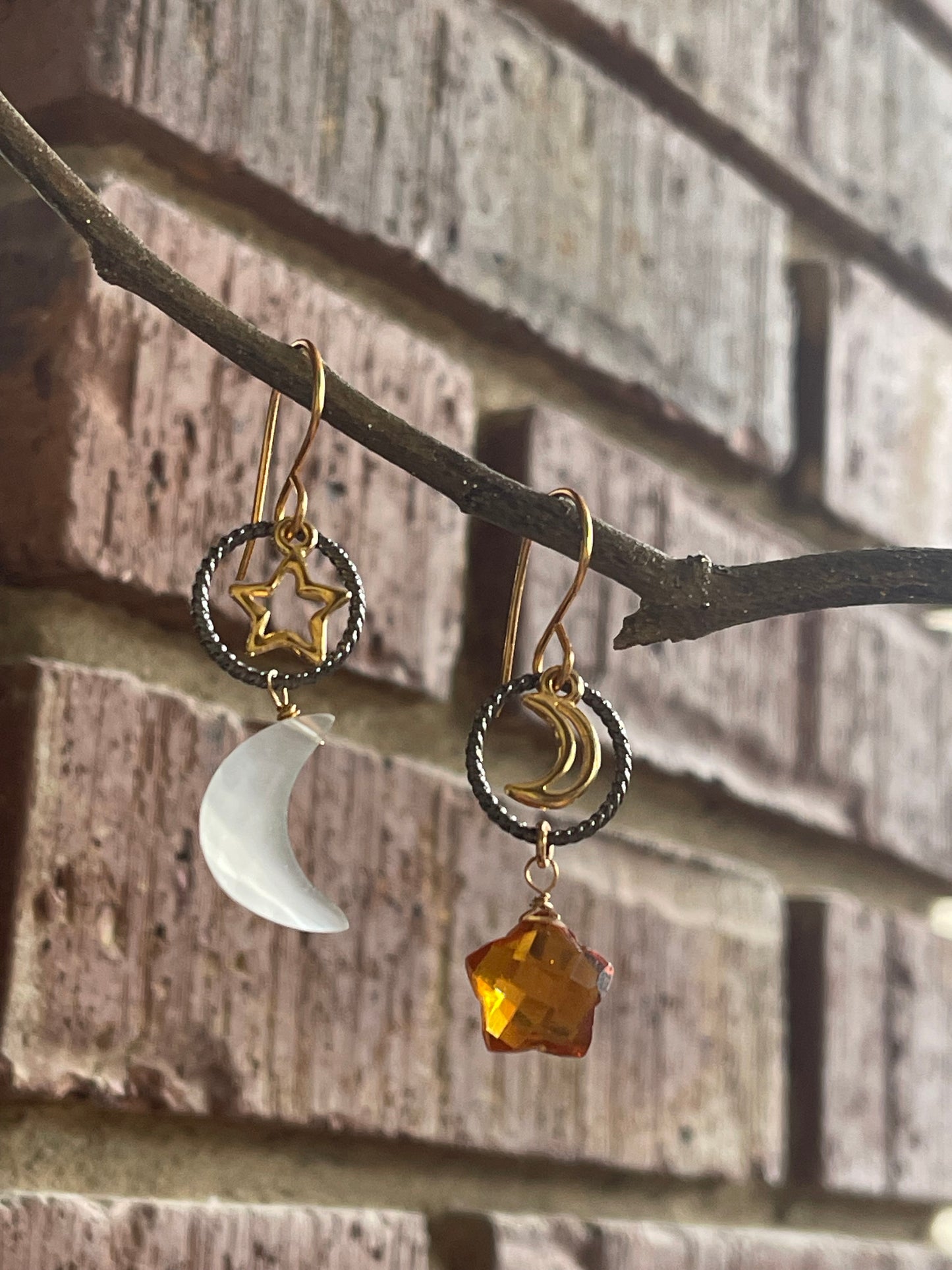 Quartz Earrings - Celestial Earrings - Star and Moon