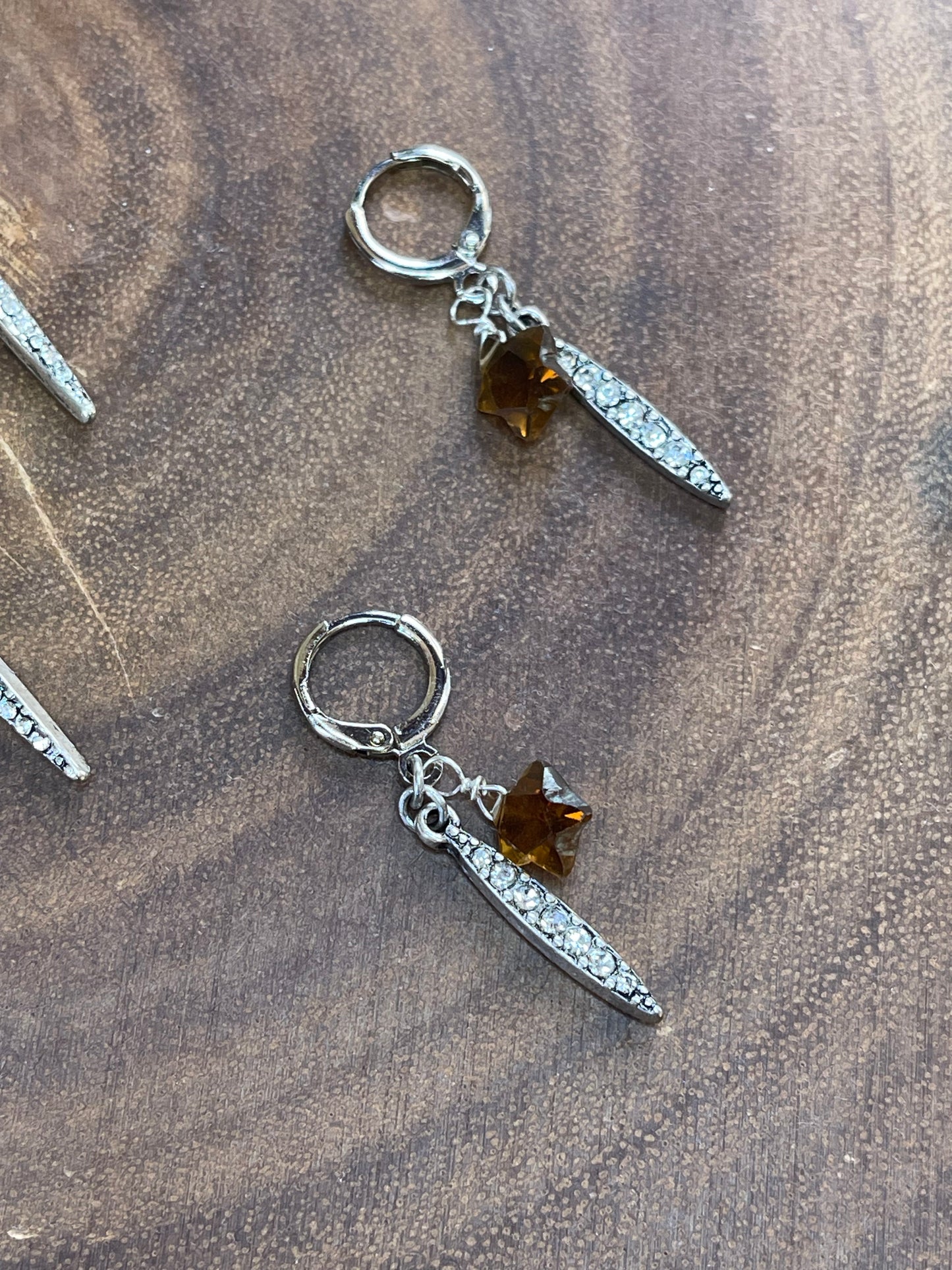 Star Point Earrings - Brown Quartz