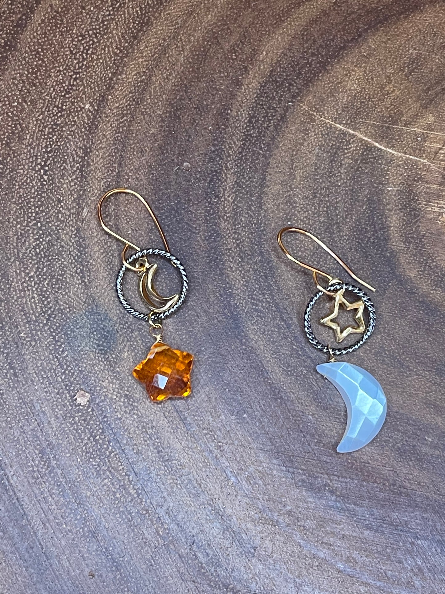 Quartz Earrings - Celestial Earrings - Star and Moon