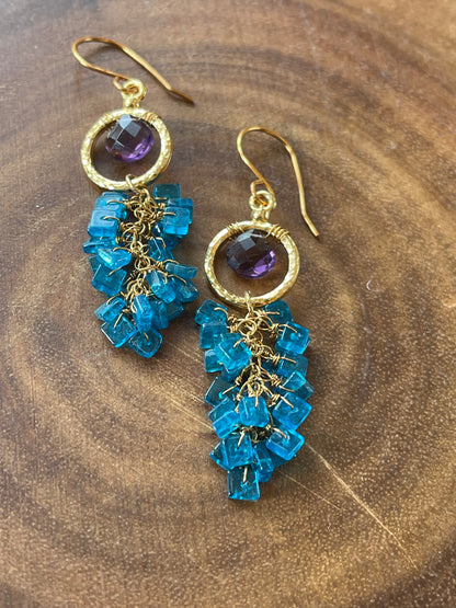 Apatite and Amethyst Quartz Earrings