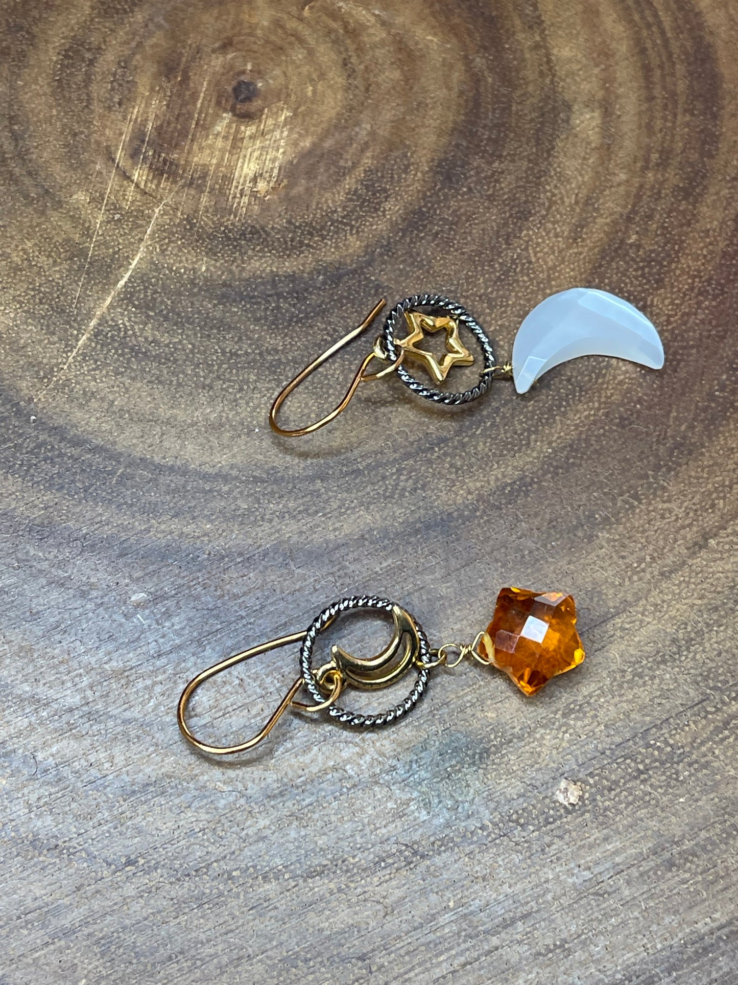 Quartz Earrings - Celestial Earrings - Star and Moon