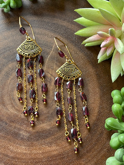 Garnet Fringe Earrings