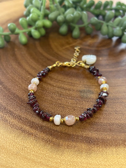 Garnet Bracelet- Charm Bracelet- Gemstone Bracelet