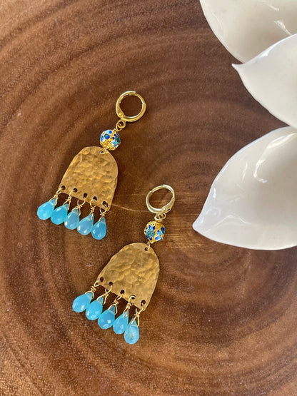 Blue Chalcedony Brass Earrings