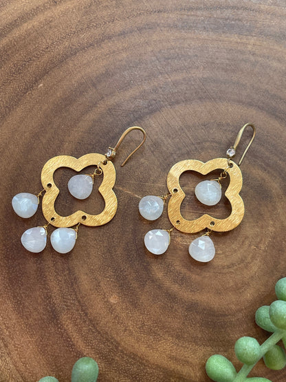 White Moonstone Earrings - Clover Earrings