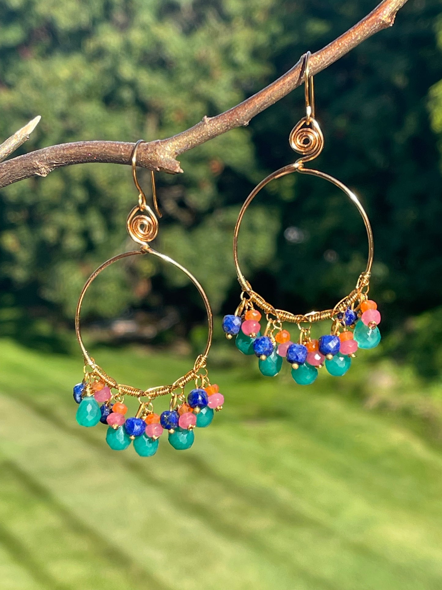 Green Onyx Hoop Earrings - Gemstone Hoop Earrings