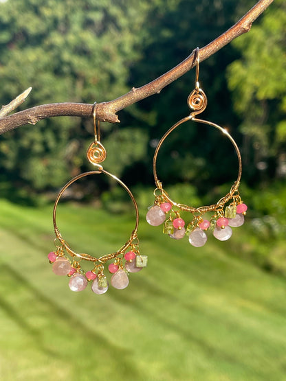 Copper Moonstone Hoop Earrings - Gemstone Hoop Earrings