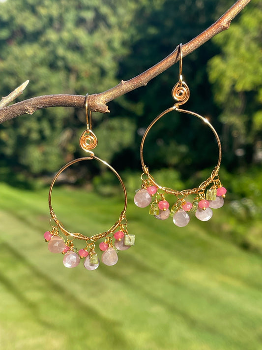 Copper Moonstone Hoop Earrings - Gemstone Hoop Earrings