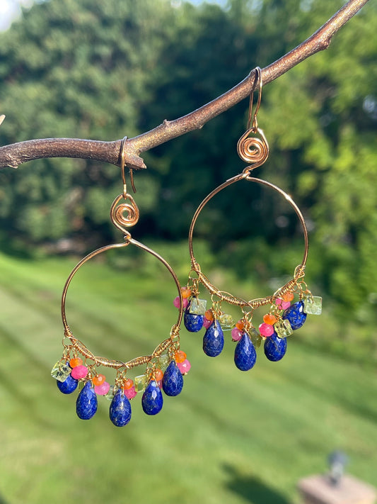 Lapis Lazuli Hoop Earrings - Gemstone Hoop Earrings