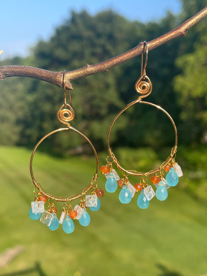 Blue Chalcedony Hoop Earrings - Gemstone Hoop Earrings