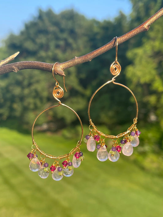 Rose Quartz Hoop Earrings - Gemstone Hoop Earrings