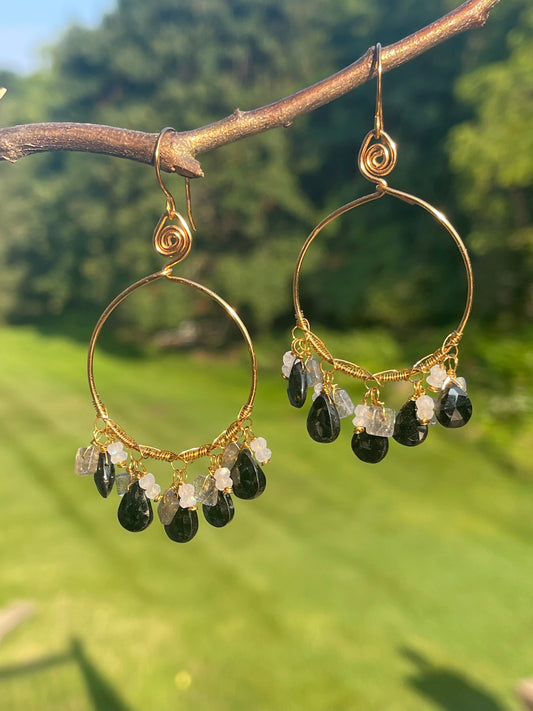 Black Onyx Hoop Earrings - Gemstone Hoop Earrings