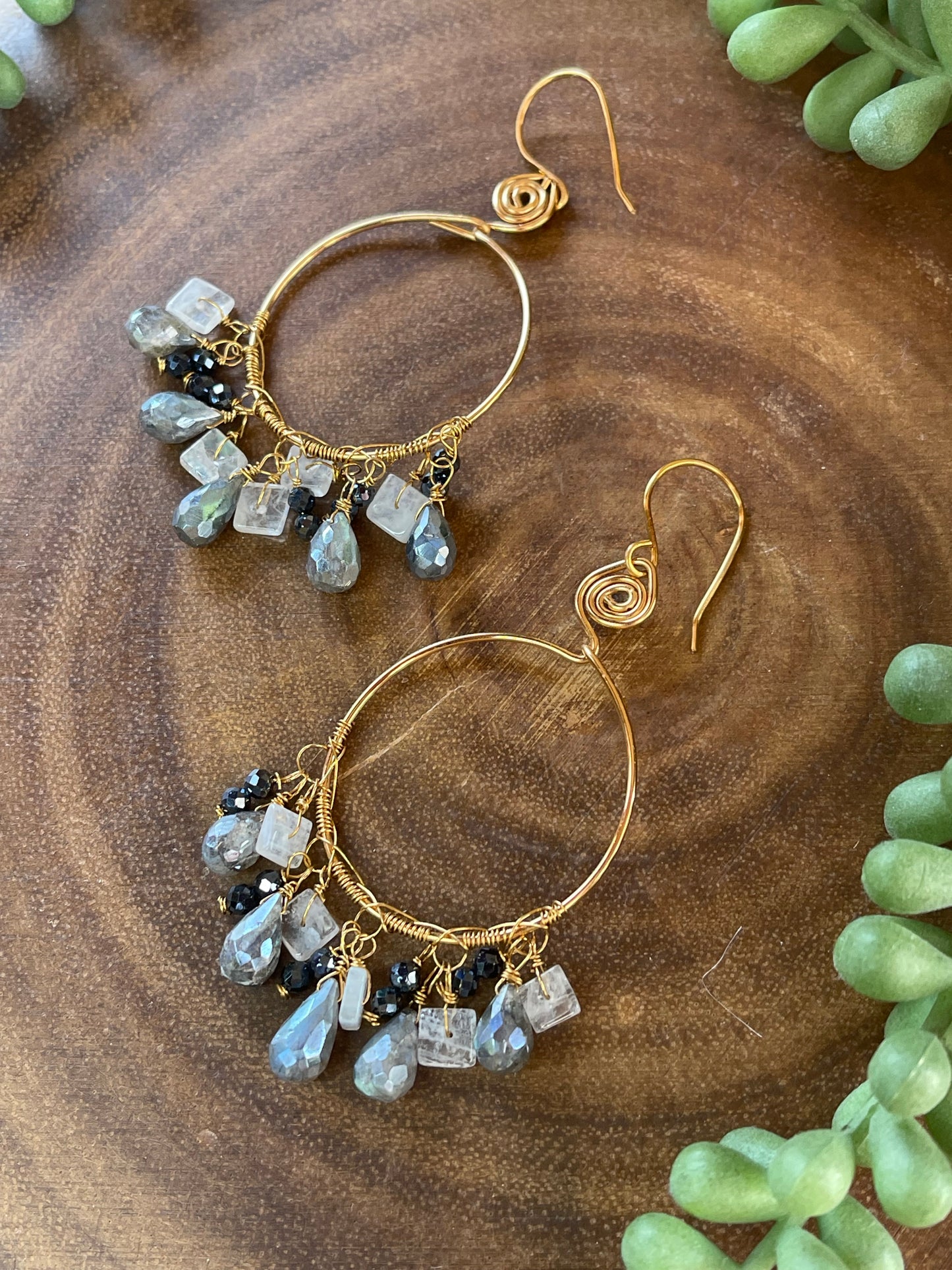 Labradorite Hoop Earrings - Gemstone Hoop Earrings