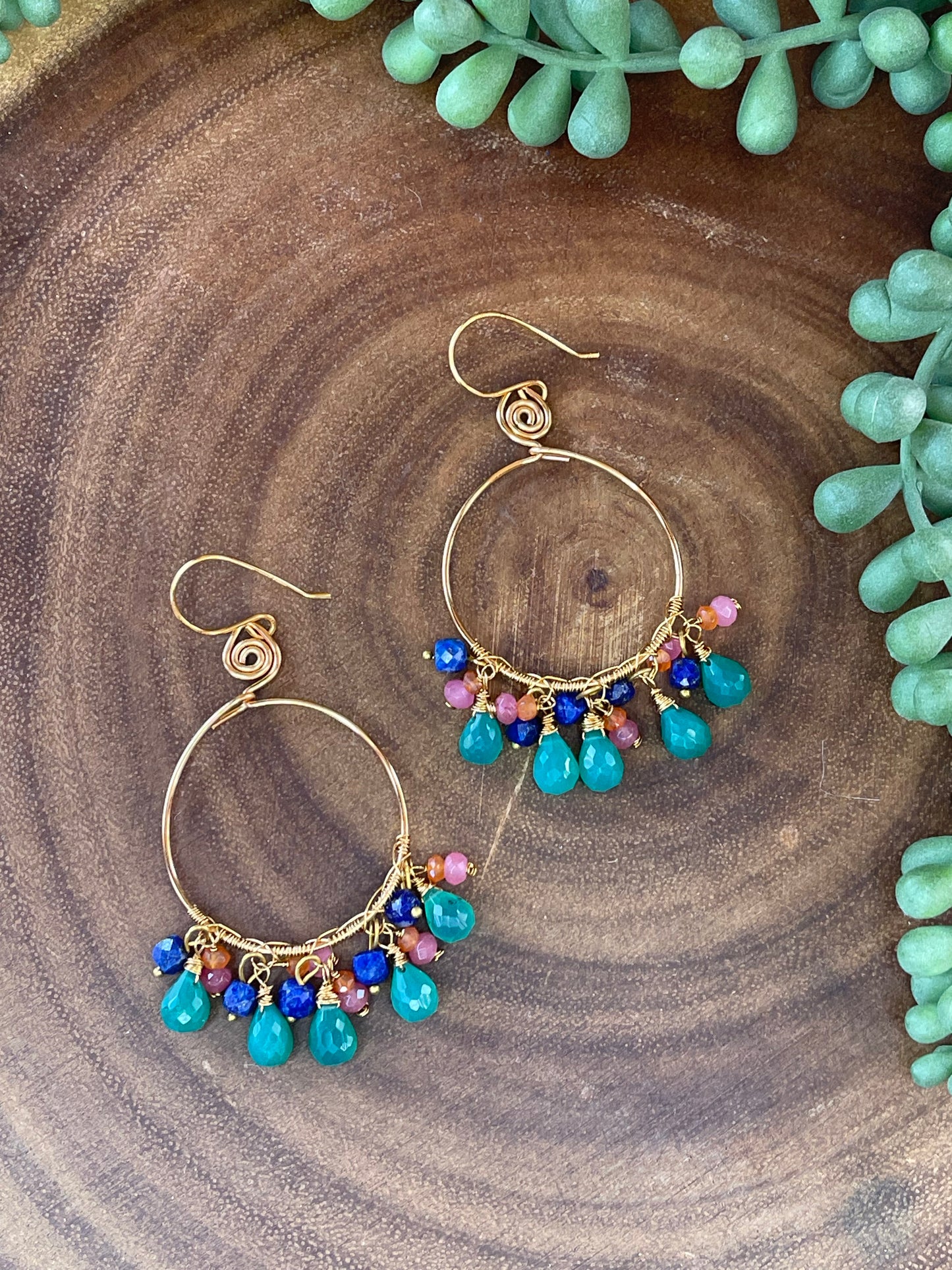 Green Onyx Hoop Earrings - Gemstone Hoop Earrings