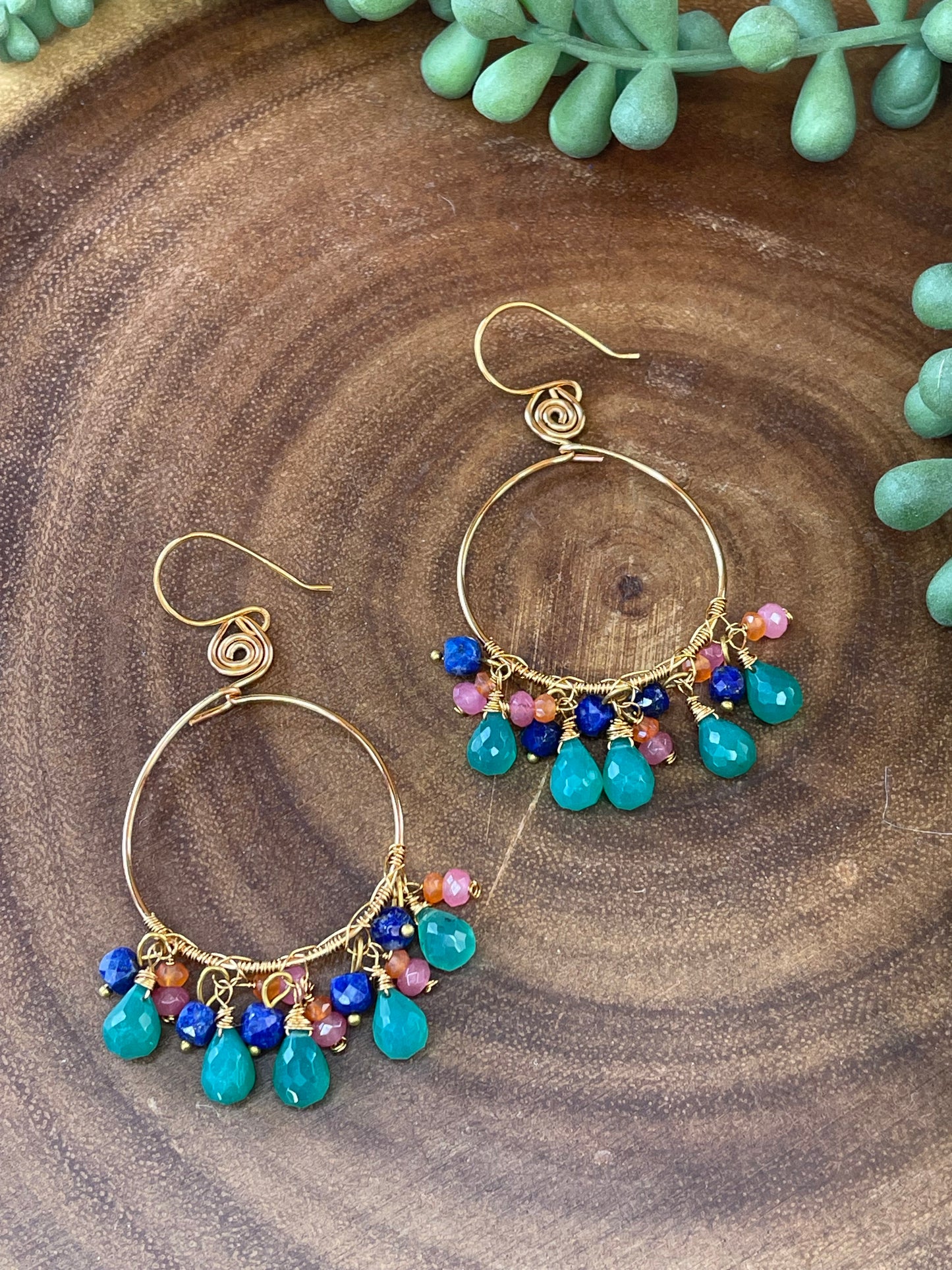 Green Onyx Hoop Earrings - Gemstone Hoop Earrings