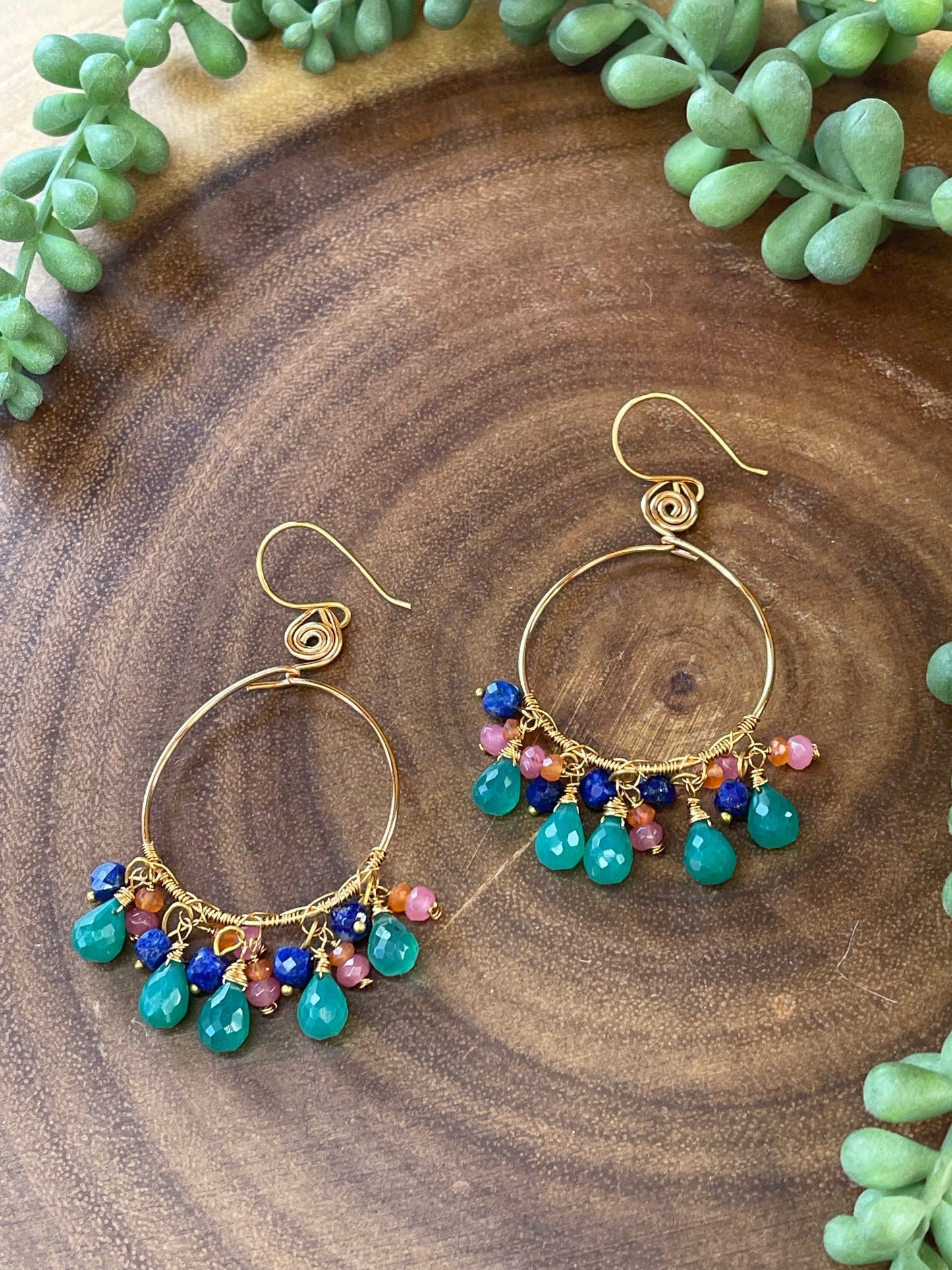 Green Onyx Hoop Earrings - Gemstone Hoop Earrings