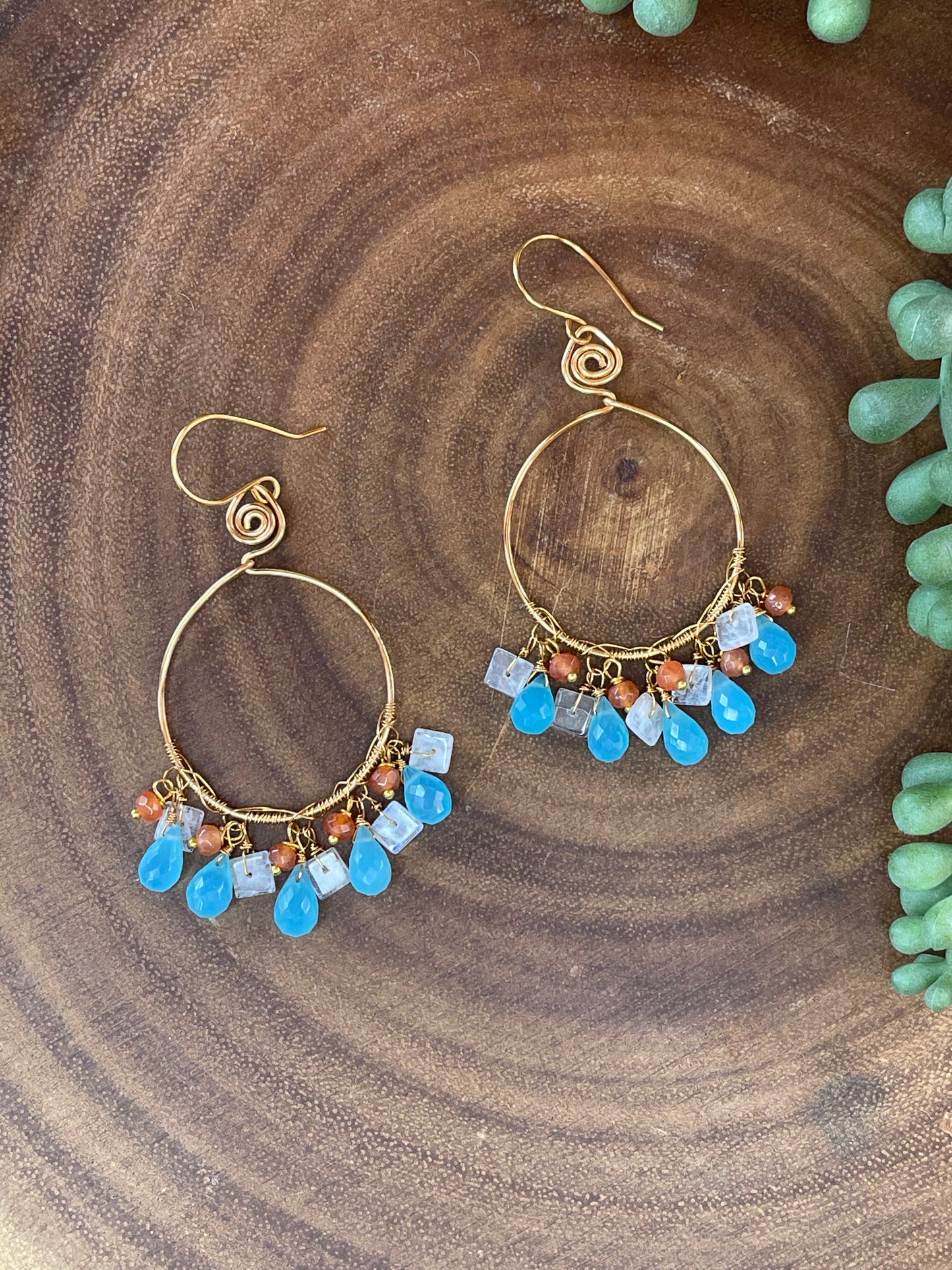 Blue Chalcedony Hoop Earrings - Gemstone Hoop Earrings