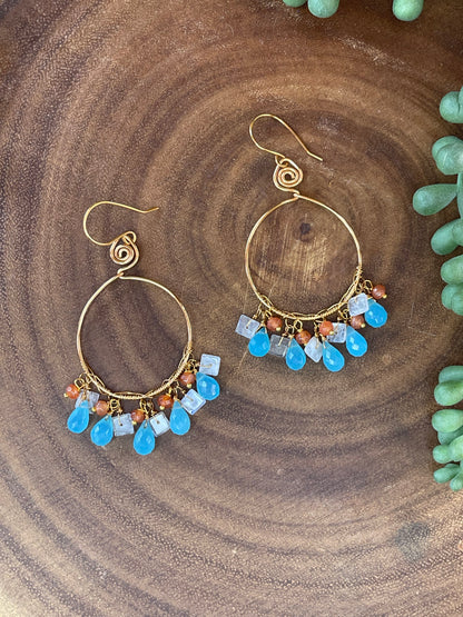 Blue Chalcedony Hoop Earrings - Gemstone Hoop Earrings