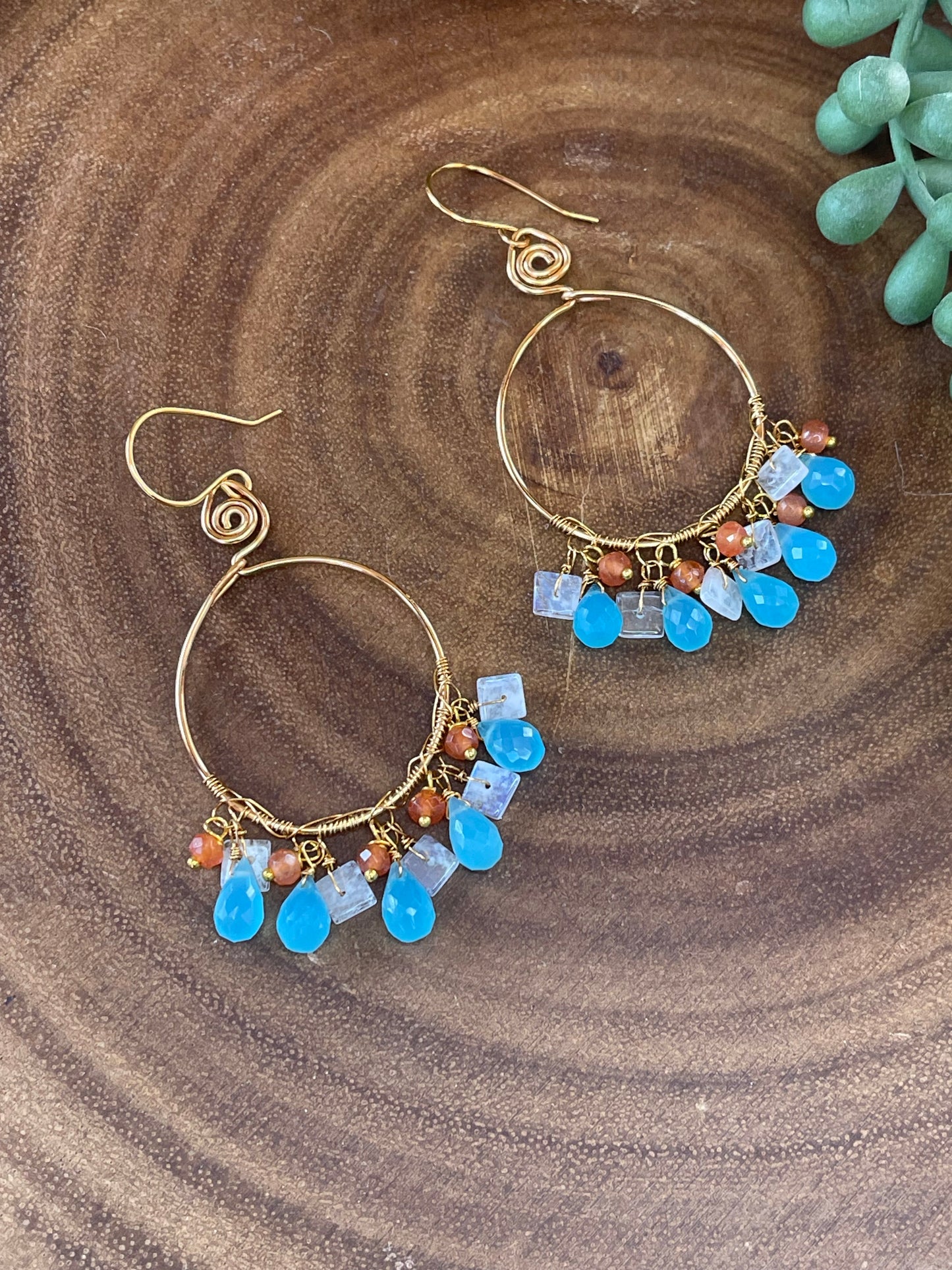 Blue Chalcedony Hoop Earrings - Gemstone Hoop Earrings