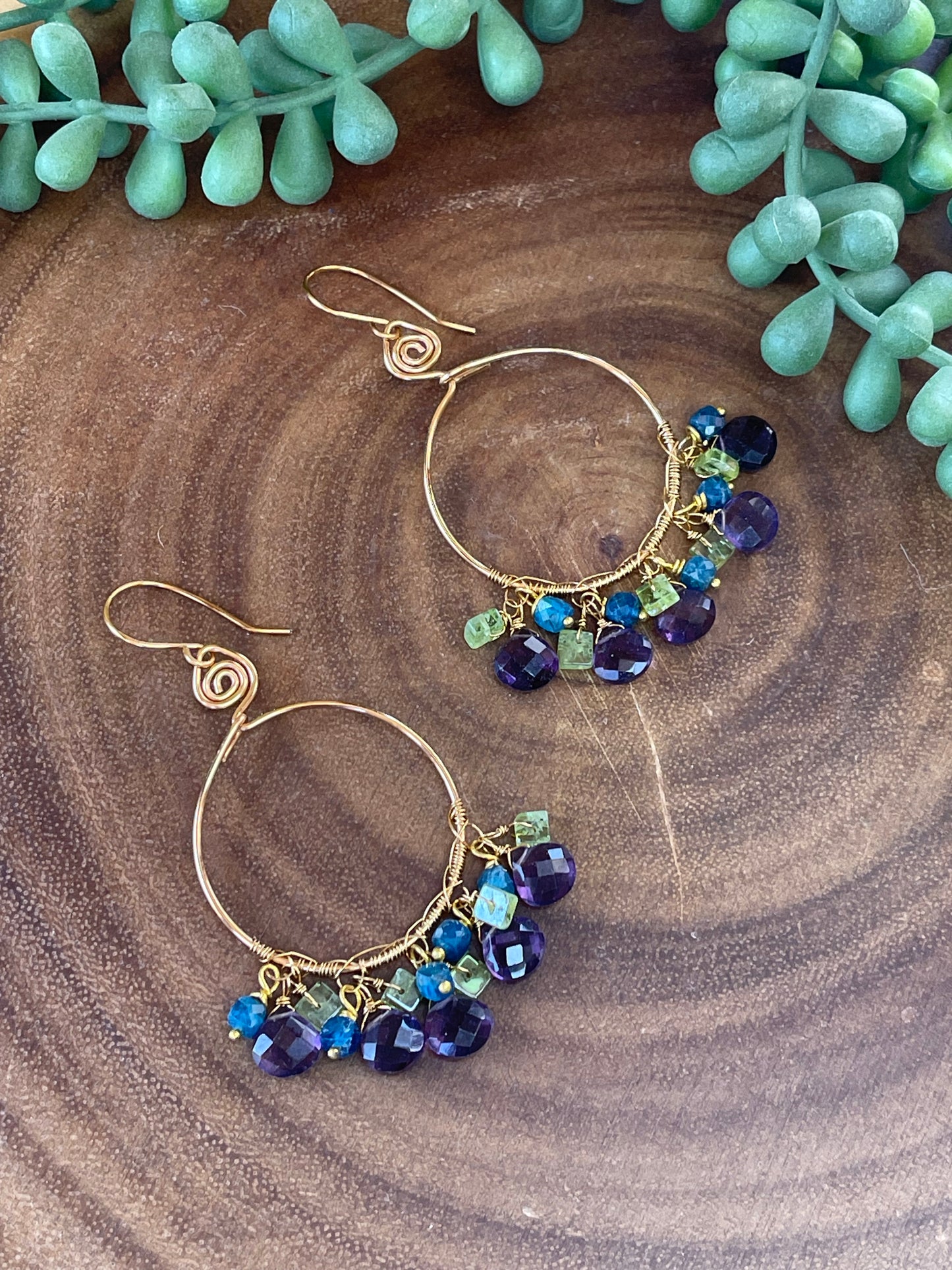 Amethyst Hoop Earrings - Gemstone Hoop Earrings