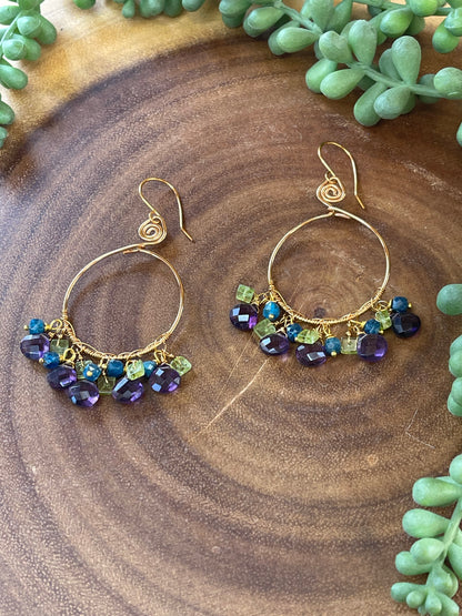 Amethyst Hoop Earrings - Gemstone Hoop Earrings