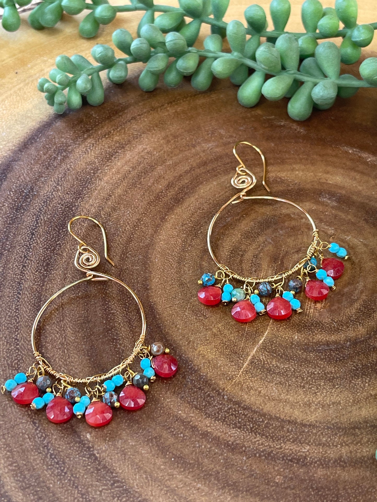 Carnelian Hoop Earrings - Gemstone Hoop Earrings