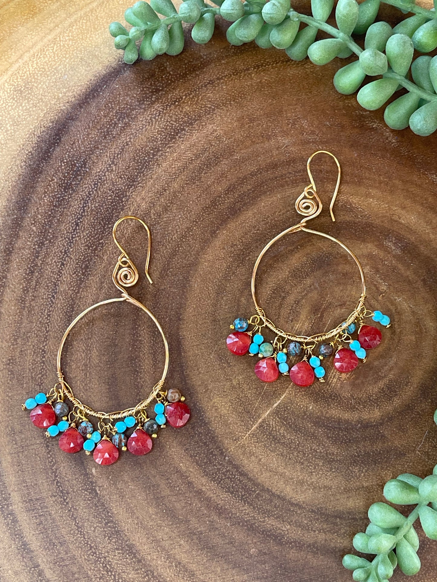 Carnelian Hoop Earrings - Gemstone Hoop Earrings