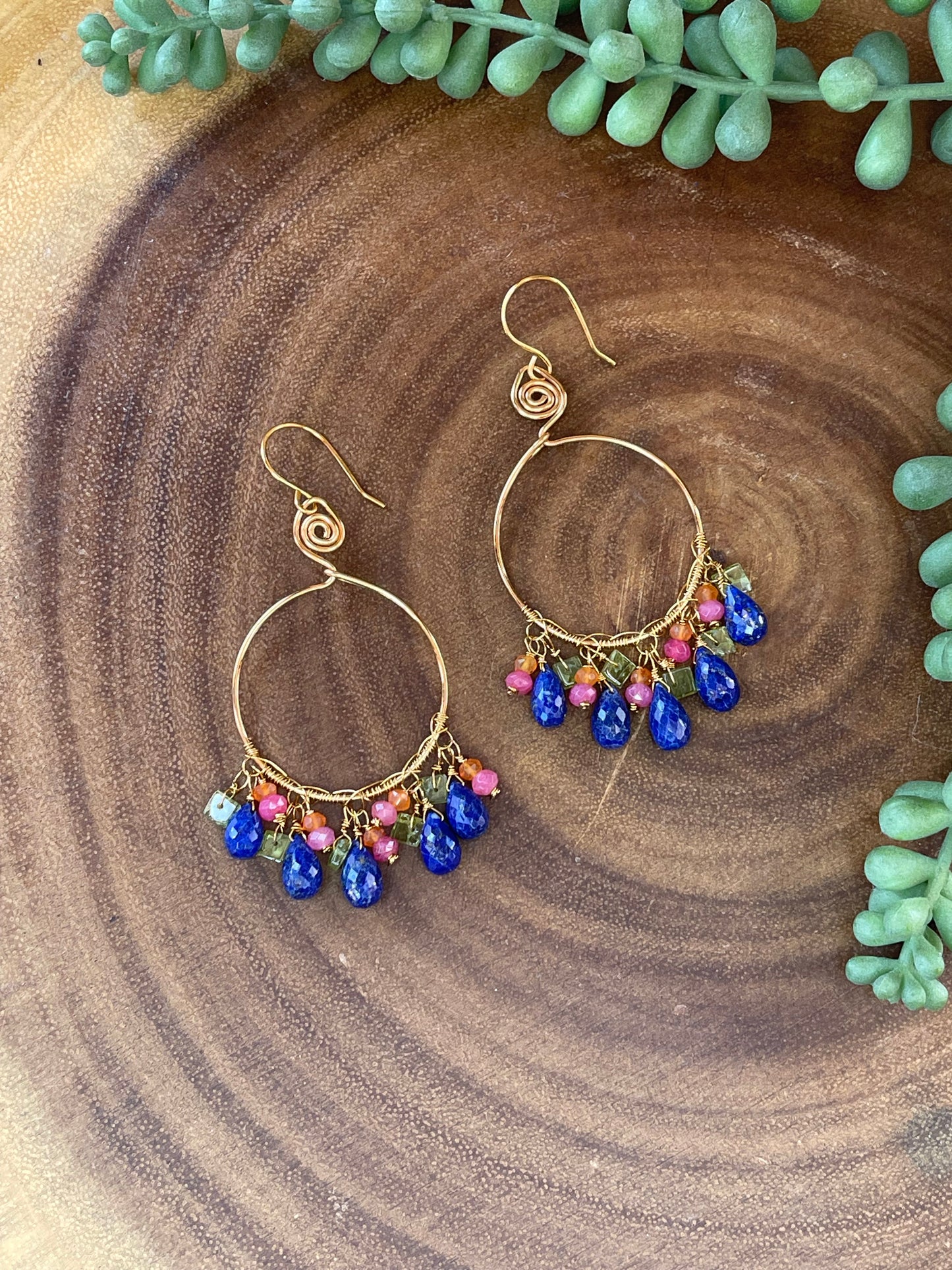 Lapis Lazuli Hoop Earrings - Gemstone Hoop Earrings