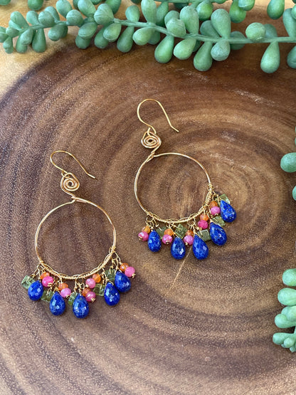 Lapis Lazuli Hoop Earrings - Gemstone Hoop Earrings