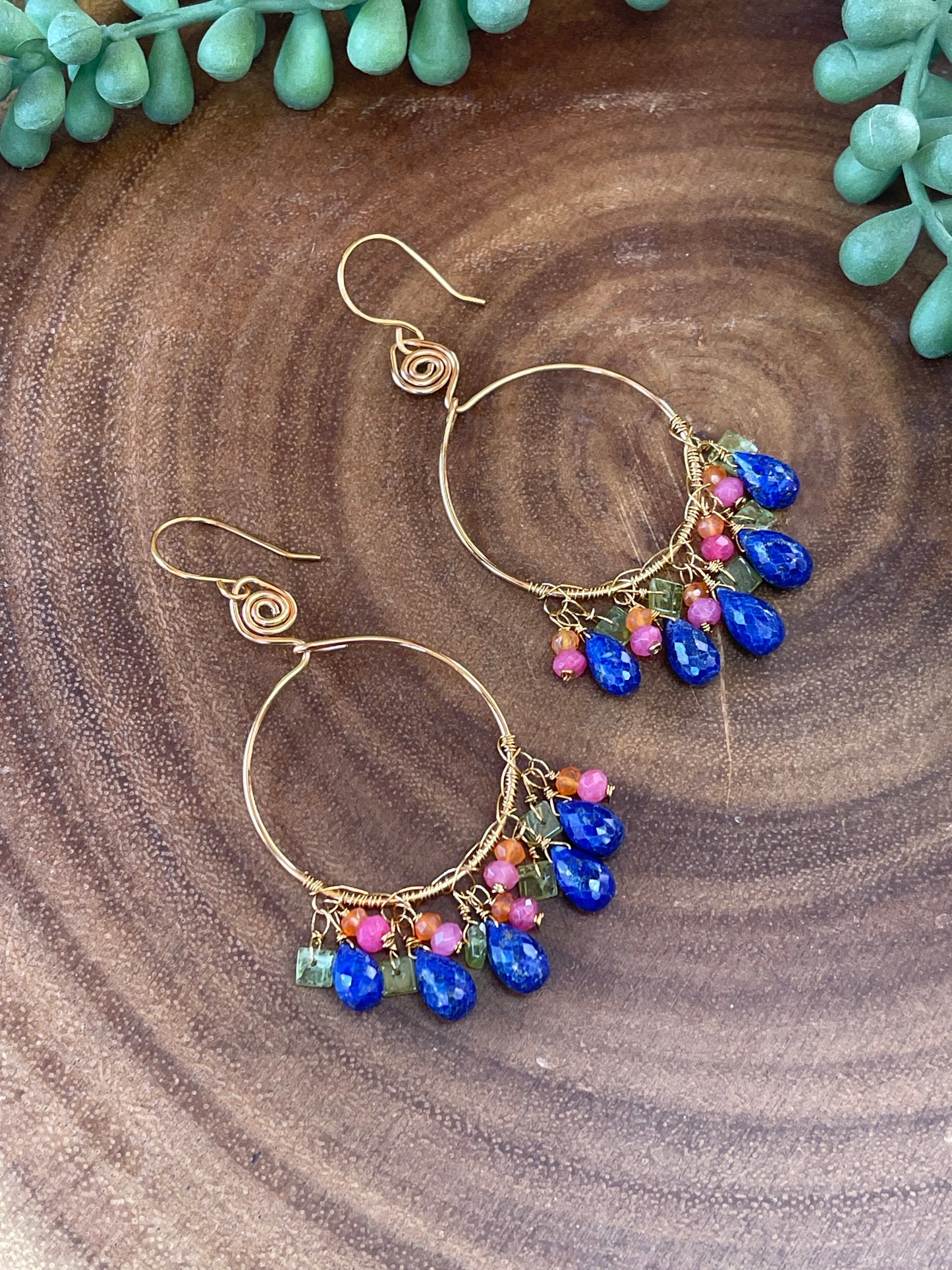 Lapis Lazuli Hoop Earrings - Gemstone Hoop Earrings