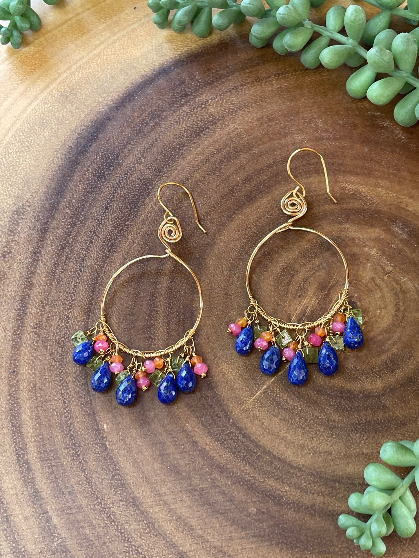 Lapis Lazuli Hoop Earrings - Gemstone Hoop Earrings