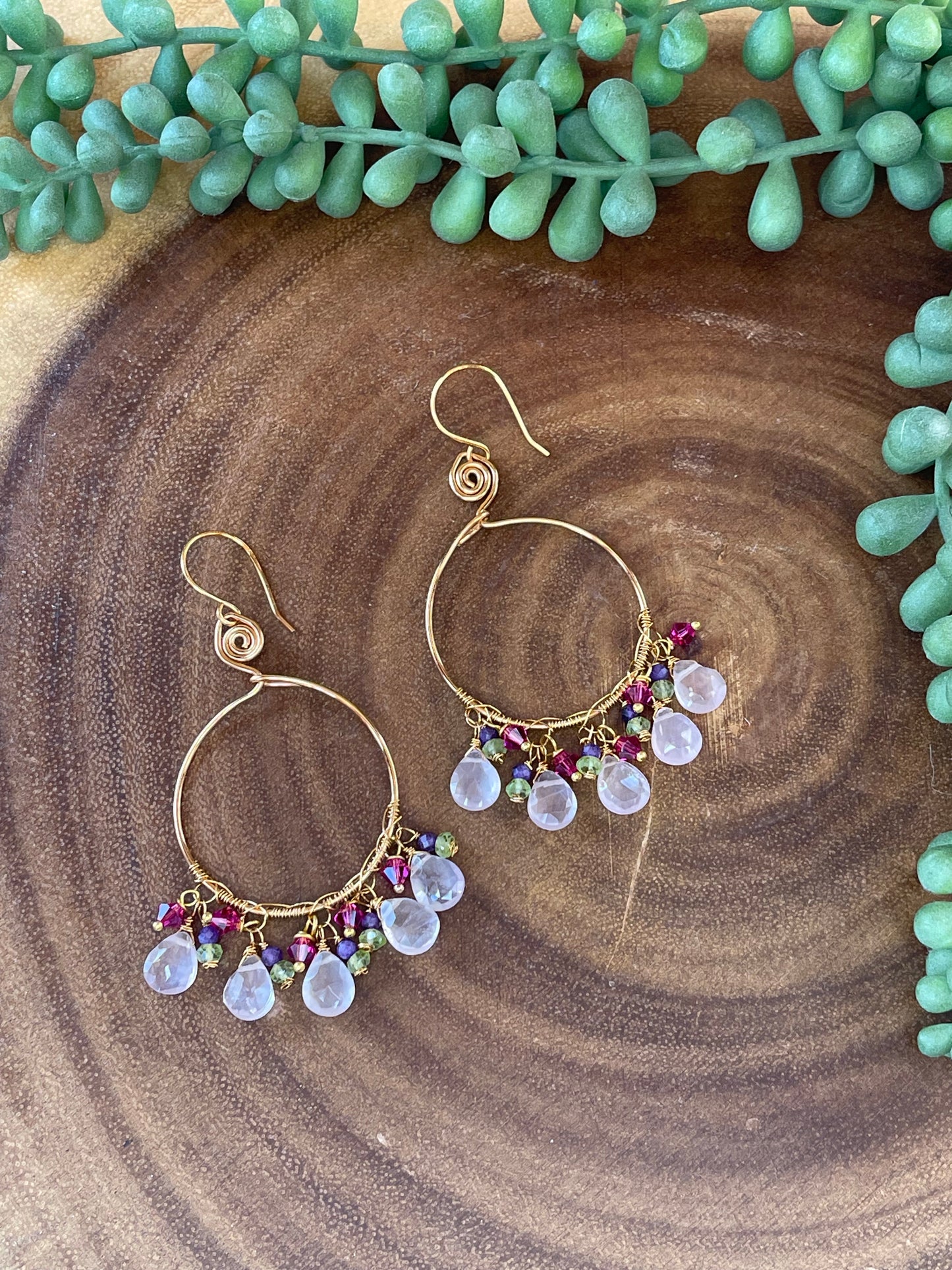 Rose Quartz Hoop Earrings - Gemstone Hoop Earrings