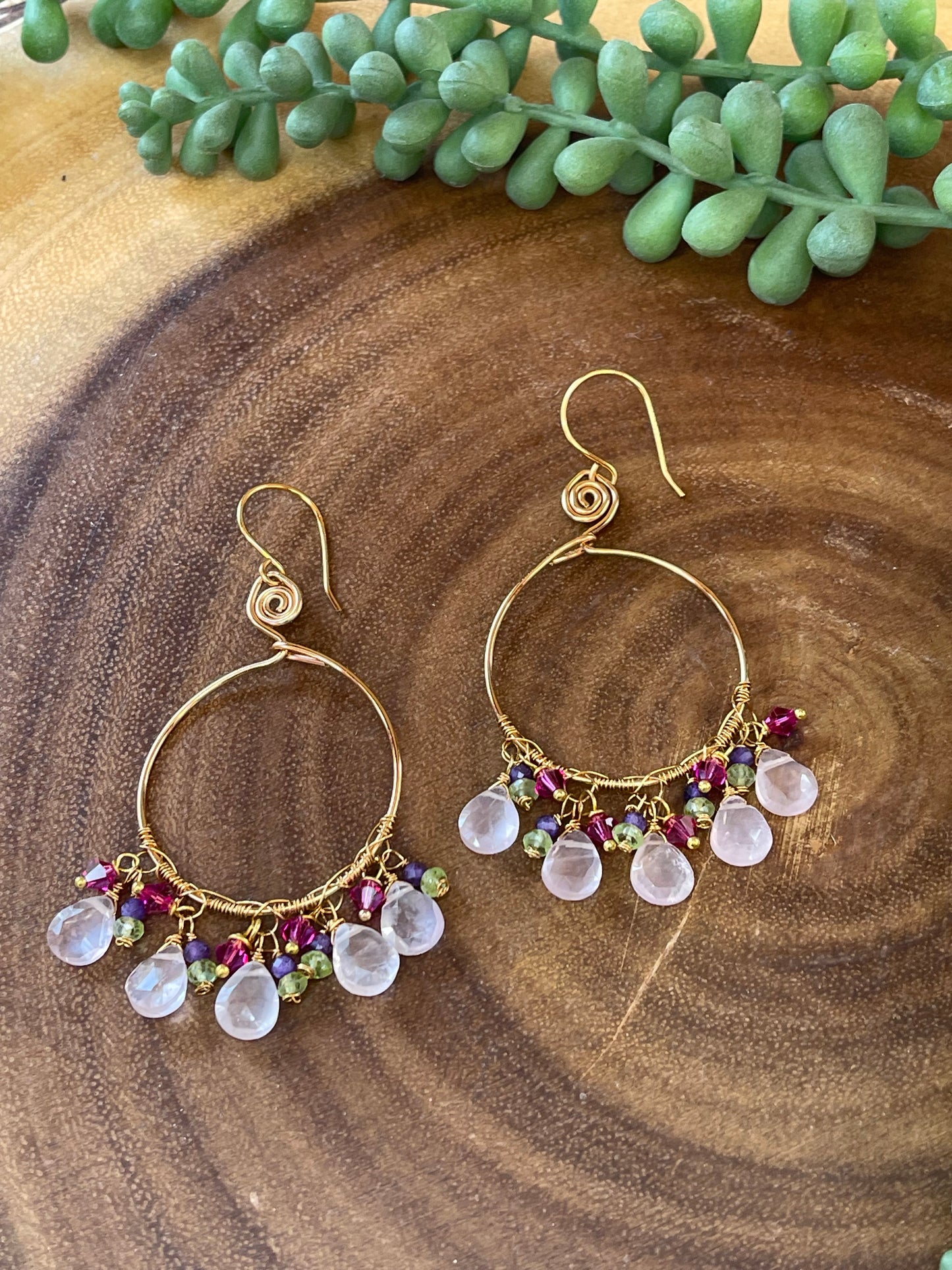 Rose Quartz Hoop Earrings - Gemstone Hoop Earrings