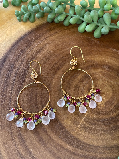 Rose Quartz Hoop Earrings - Gemstone Hoop Earrings