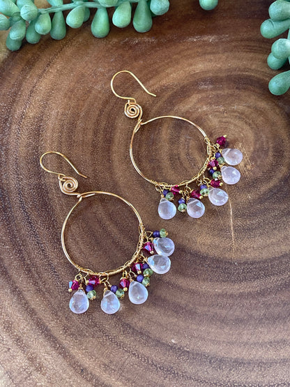 Rose Quartz Hoop Earrings - Gemstone Hoop Earrings