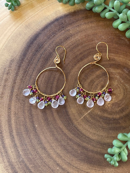 Rose Quartz Hoop Earrings - Gemstone Hoop Earrings