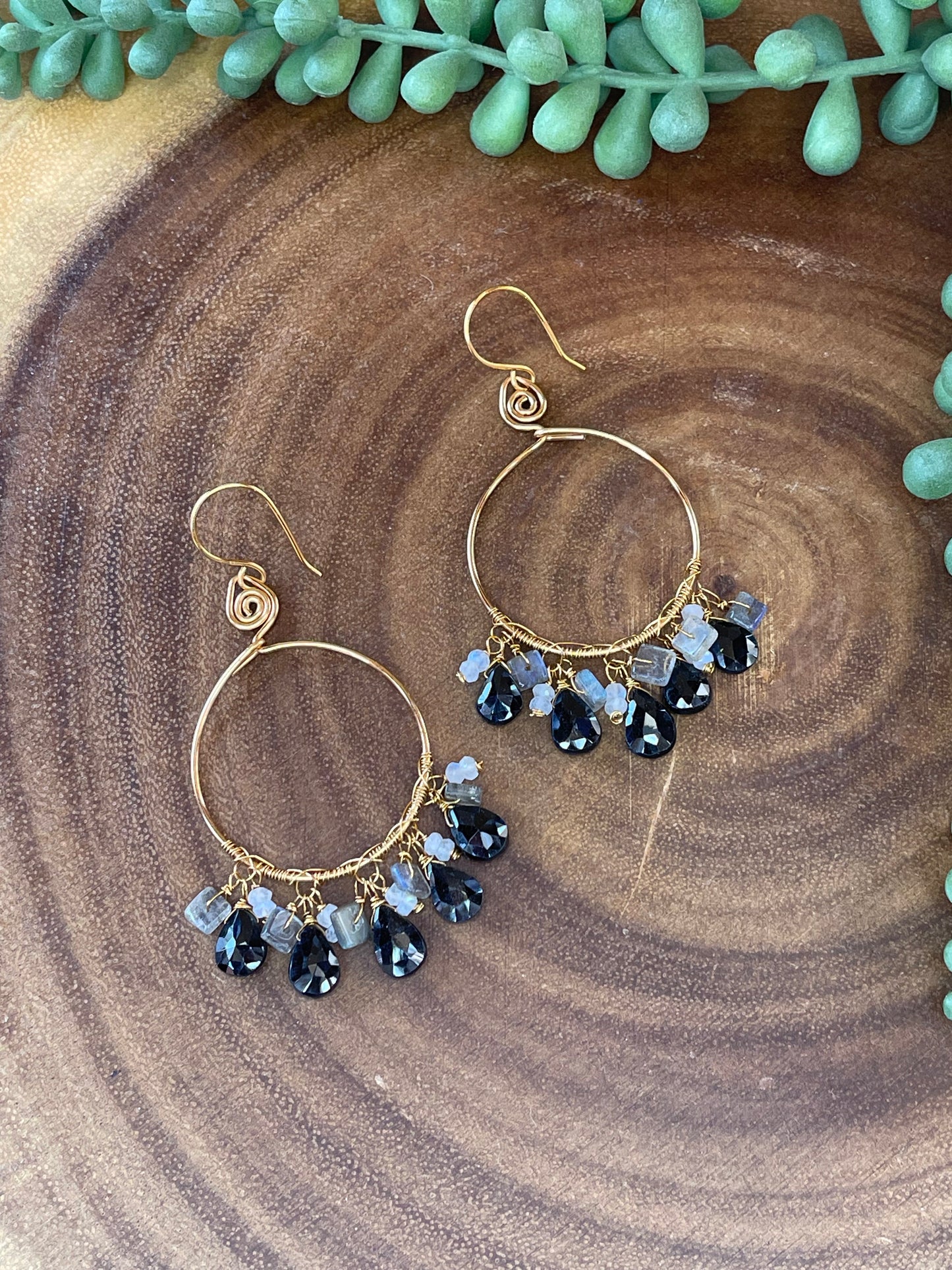 Black Onyx Hoop Earrings - Gemstone Hoop Earrings