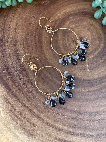 Black Onyx Hoop Earrings - Gemstone Hoop Earrings