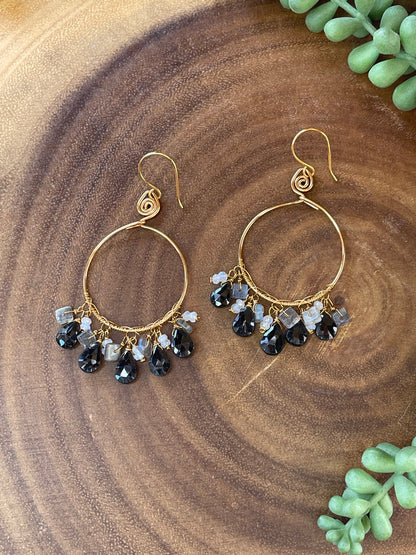 Black Onyx Hoop Earrings - Gemstone Hoop Earrings