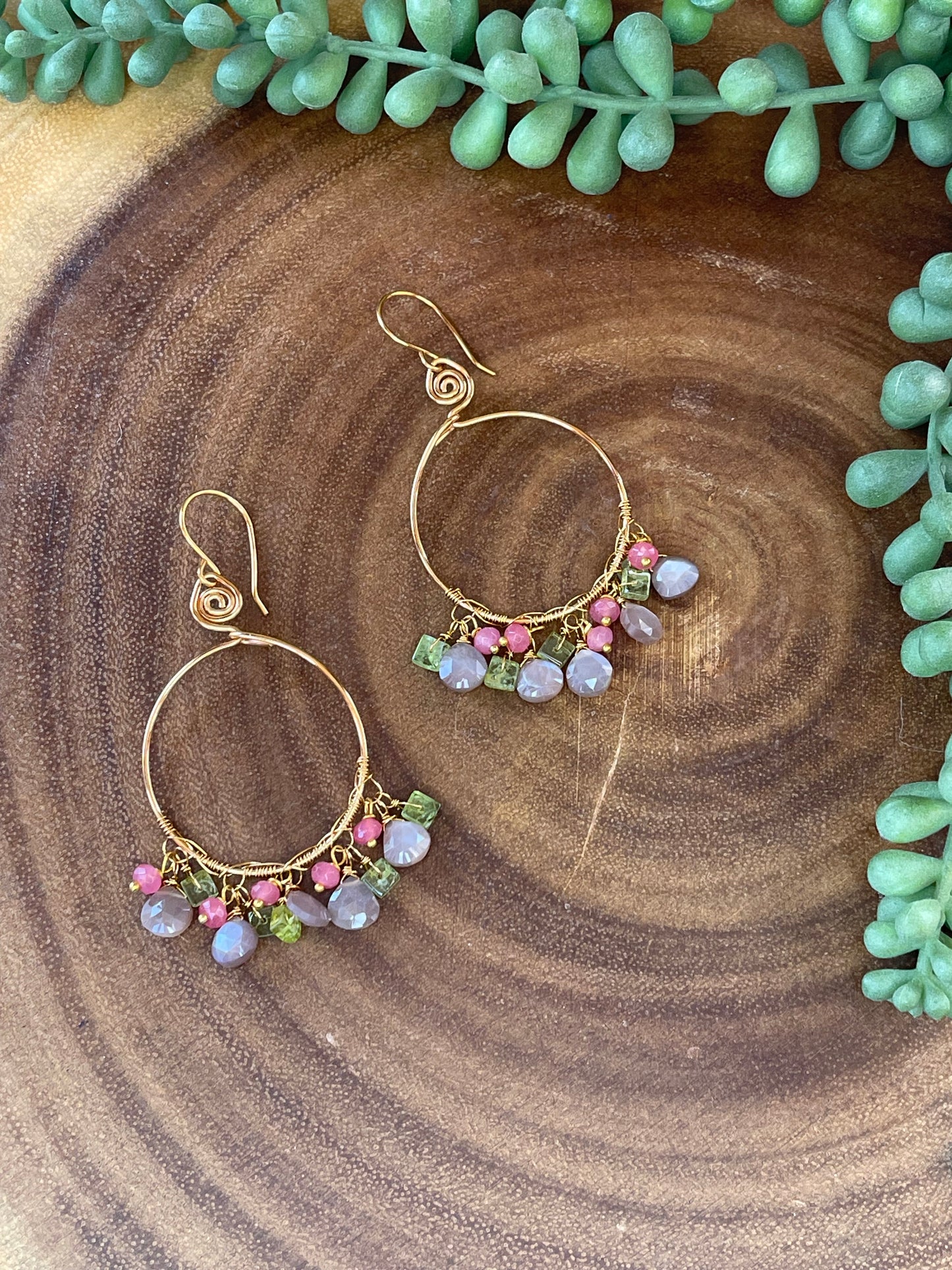 Copper Moonstone Hoop Earrings - Gemstone Hoop Earrings