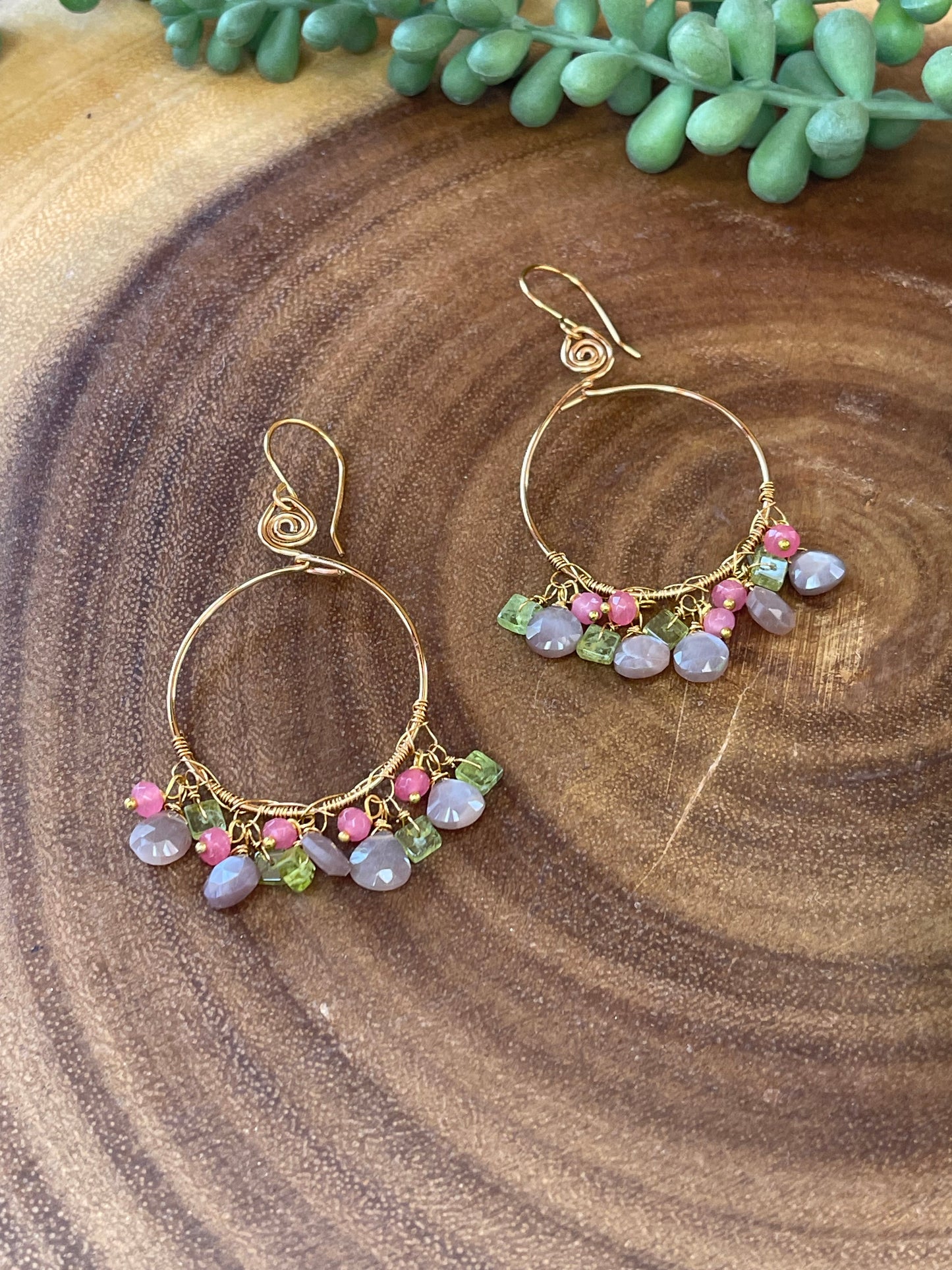 Copper Moonstone Hoop Earrings - Gemstone Hoop Earrings