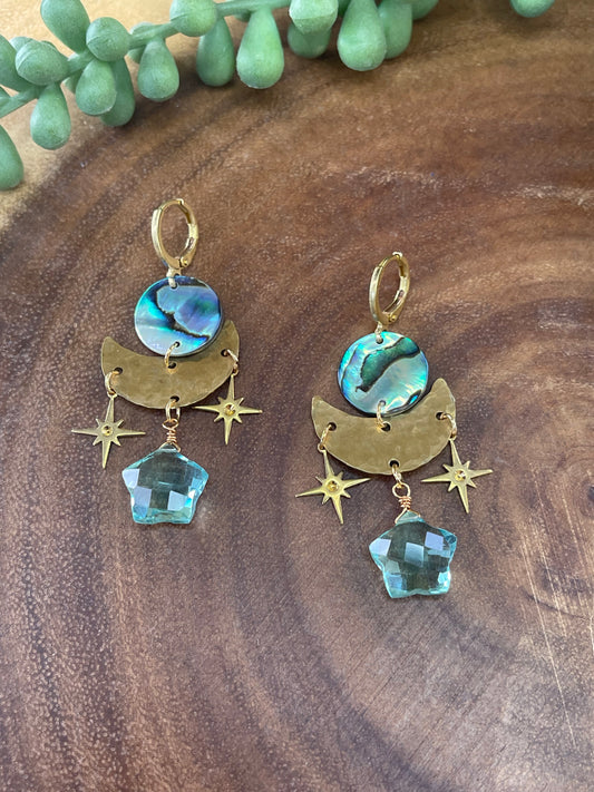 Aqua Quartz Earrings - Star Earrings