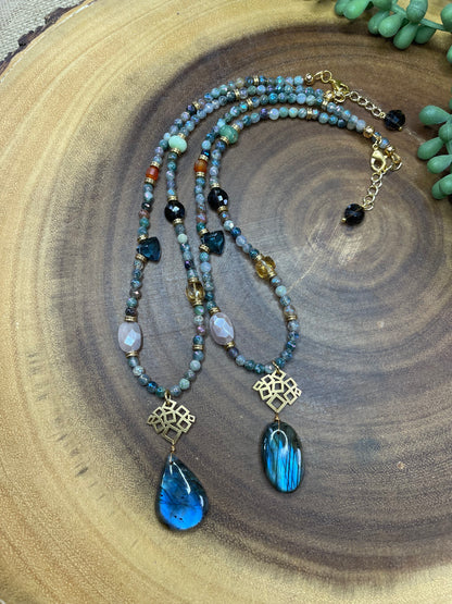 Labradorite Necklace - Multi Colored Gemsstone Necklace